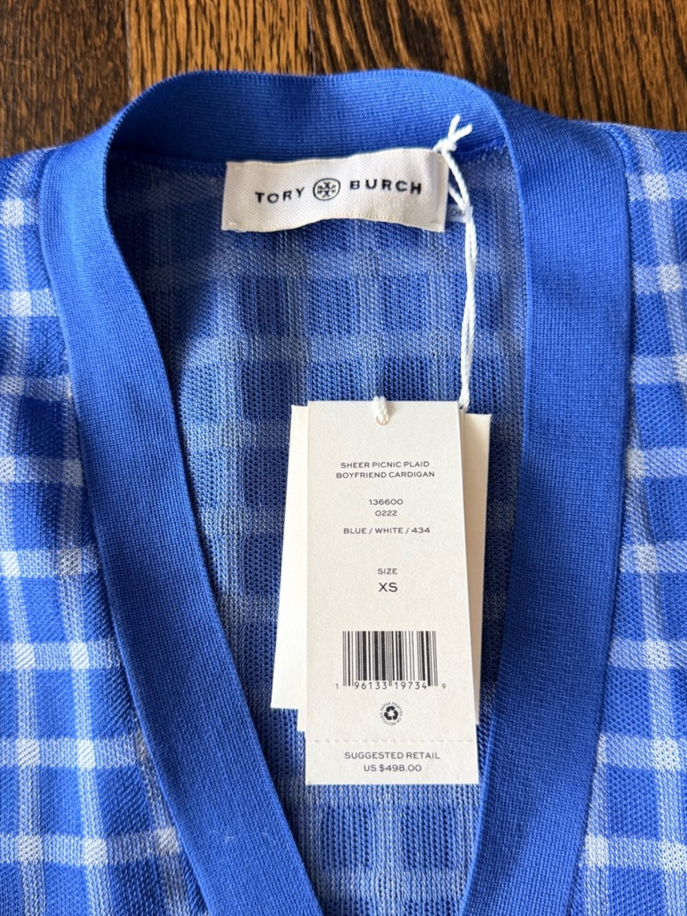 Tory Burch Blue Plaid Cardigan Sweater XS - Picture 3 of 5